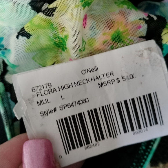 O'Neill Flora High Neck Halter Bikini Top, Multi, Large - Picture 5 of 8
